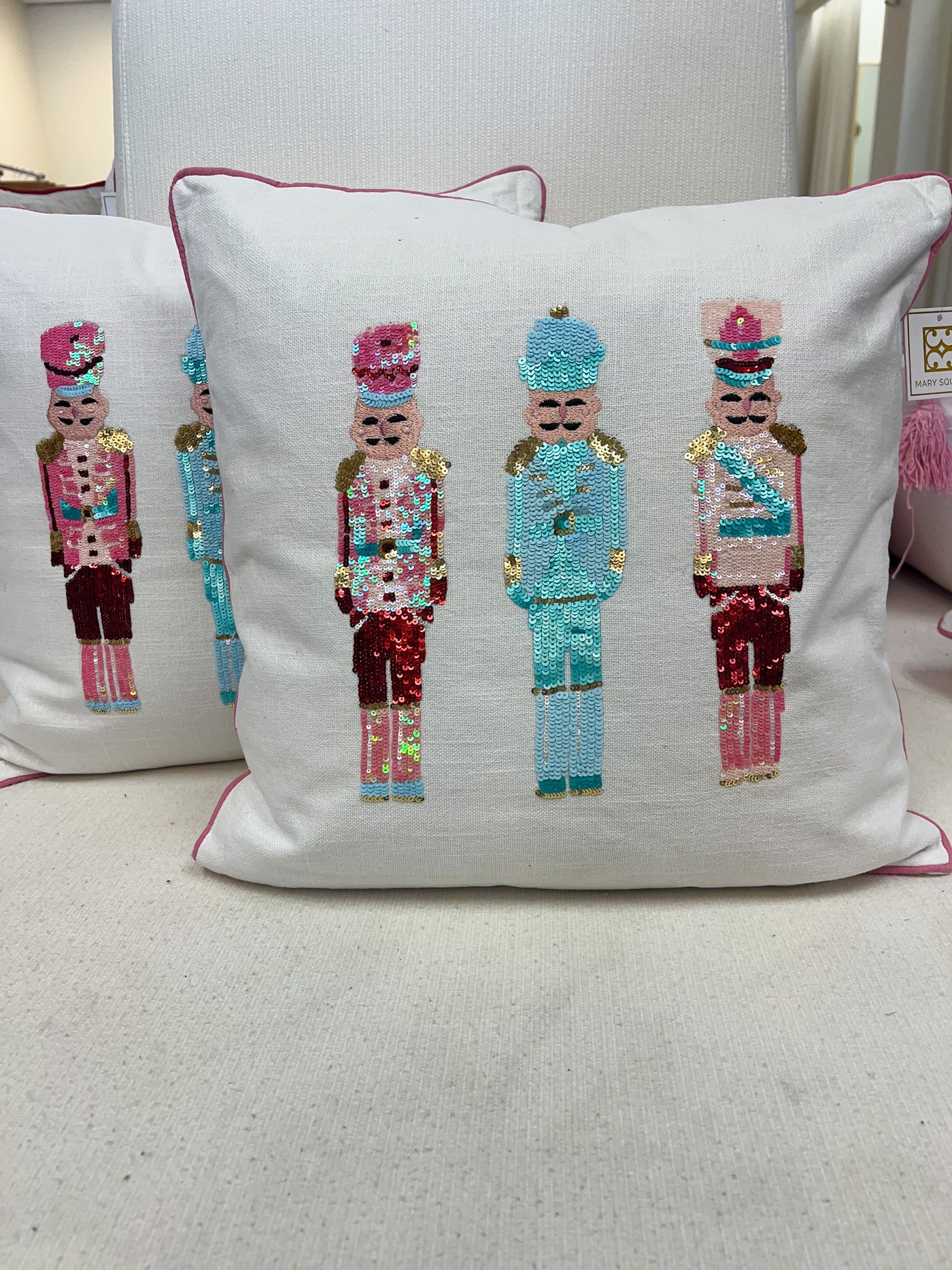 Sequin Nutcracker Square Pillow