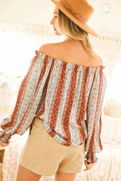 Hazel Off-Shoulder Floral Stripe Top