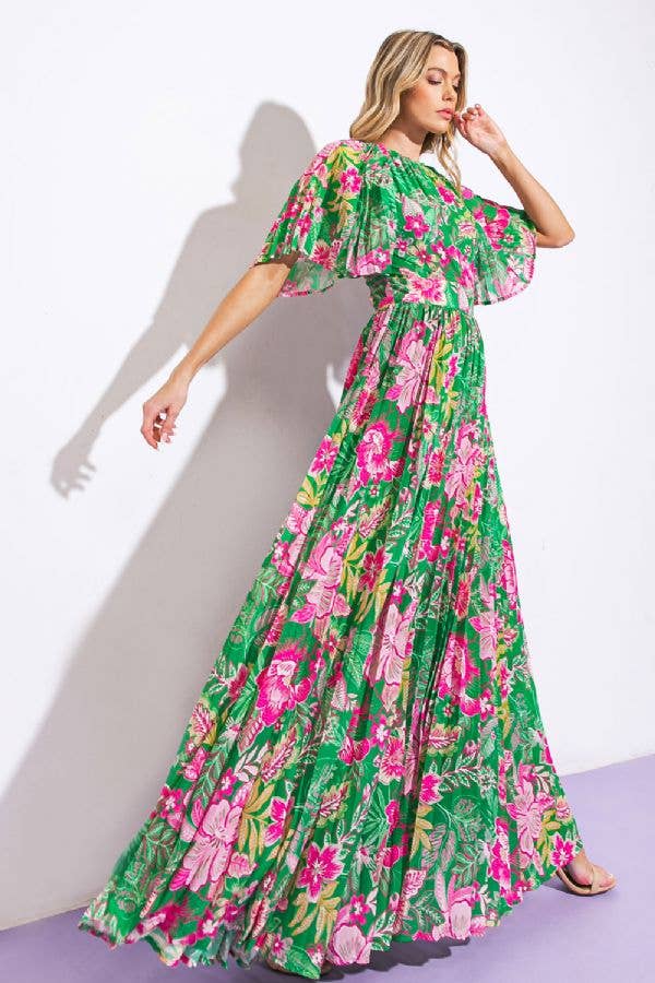 Evelyn Maxi Dress (Green/Pink)