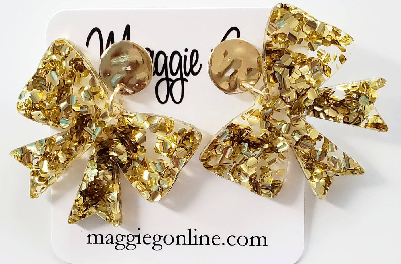 Bow Earrings Gold Glitter