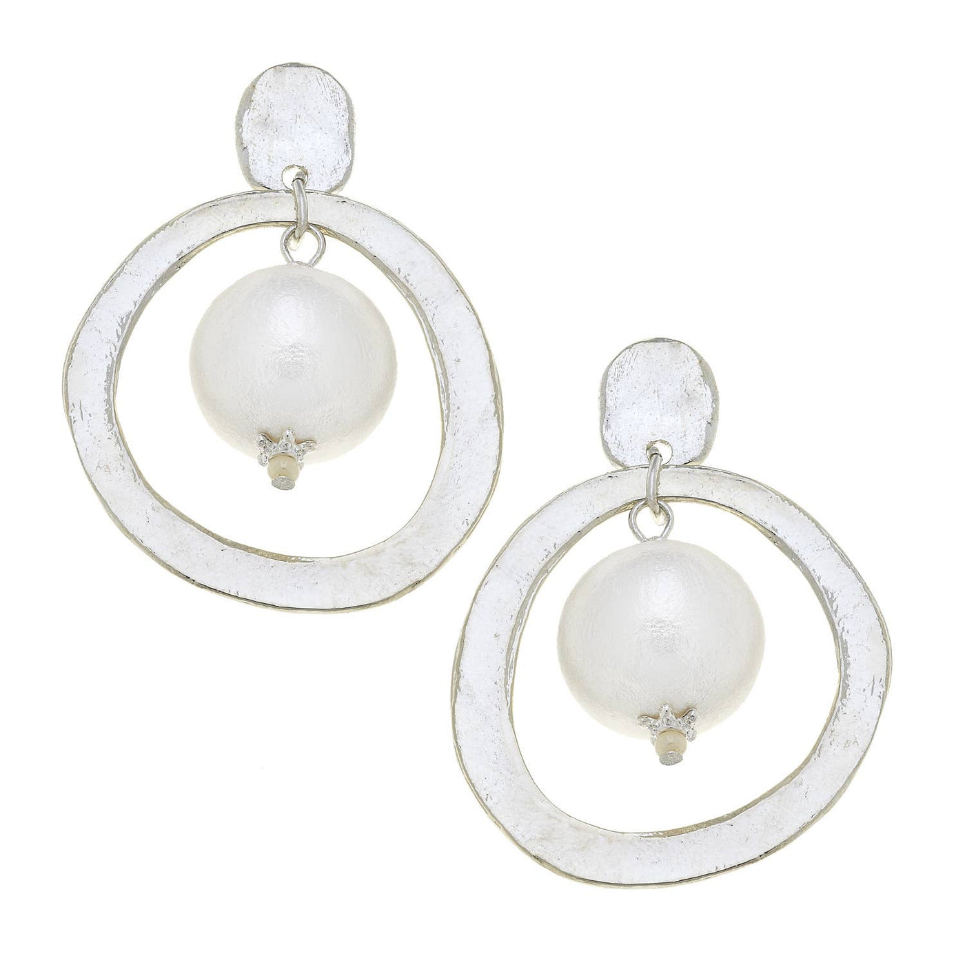 Silver Hoops with Cotton Pearl Earrings