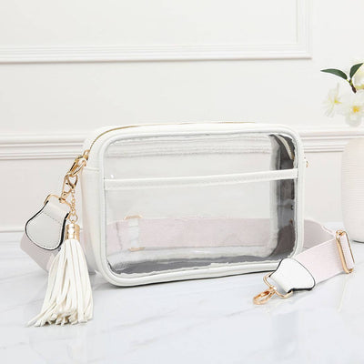 Solid Color Outlined Clear Crossbody Bag: ONE SIZE / CLBK