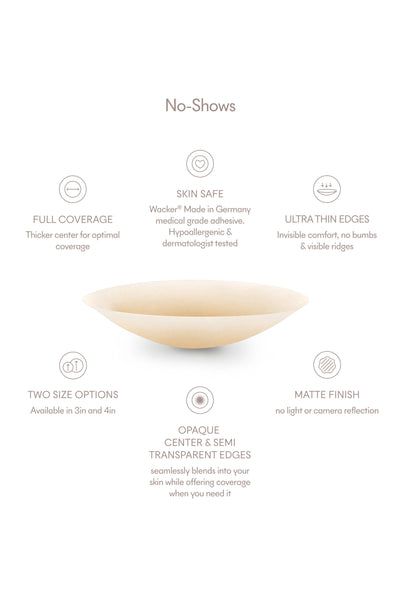 No-Show (Round) | Reuasble Adhesive Nipple Covers: 3in. / No 3 Buff