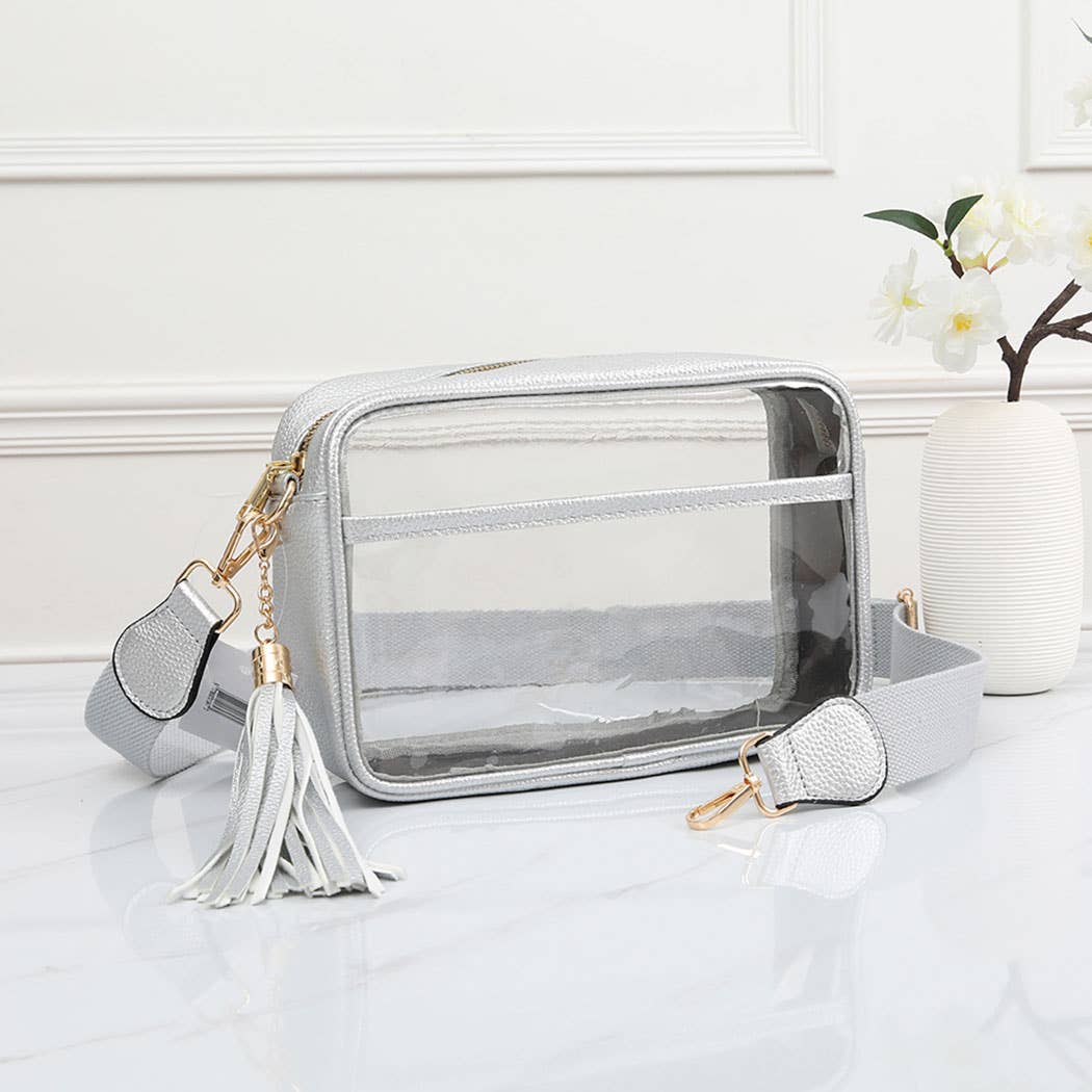 Solid Color Outlined Clear Crossbody Bag: ONE SIZE / CLBK
