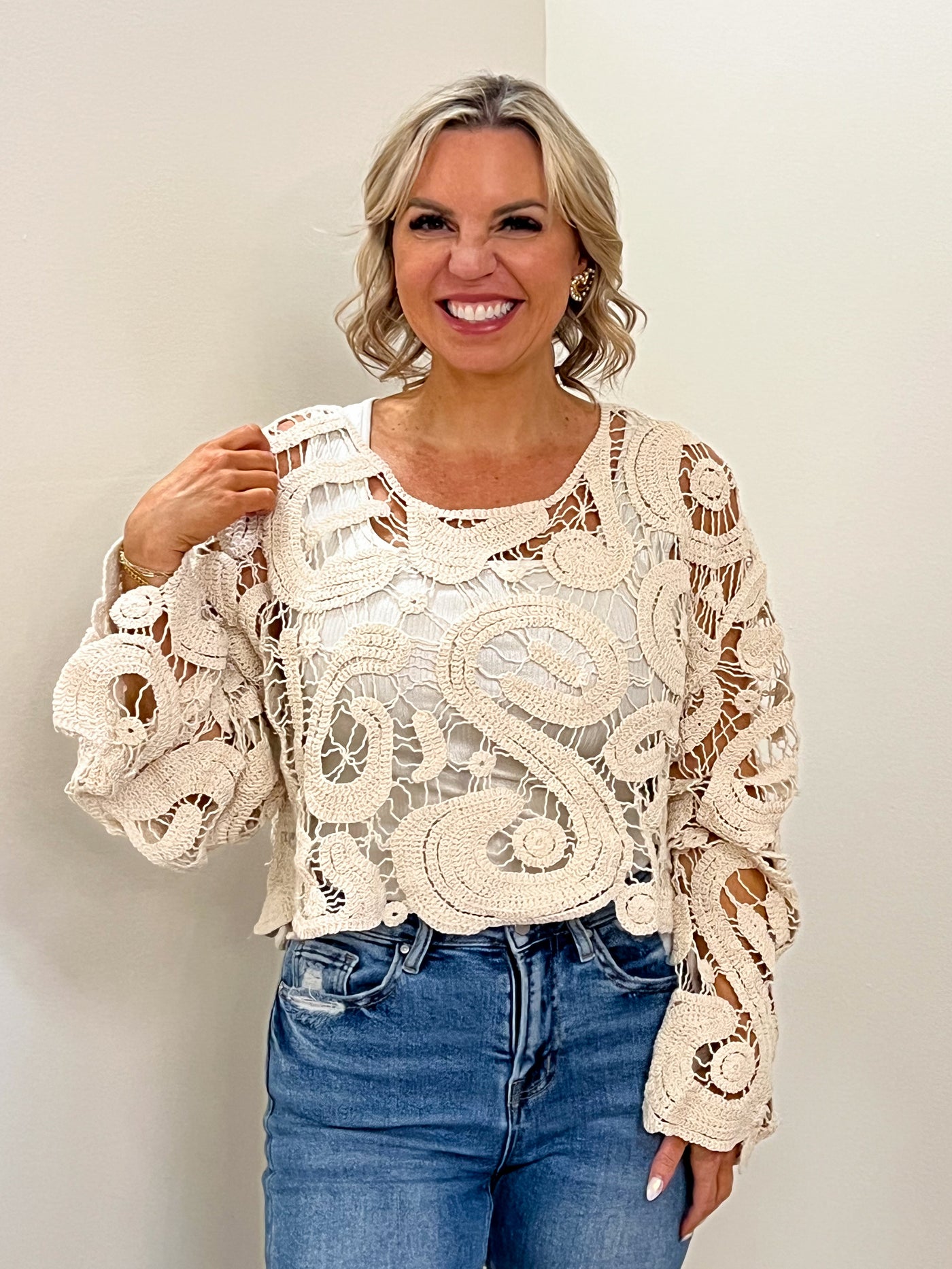 Carrie Crochet Long Sleeve Top