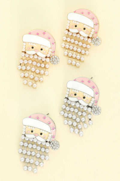 Christmas Jeweled Santa Claus Earrings : Gold