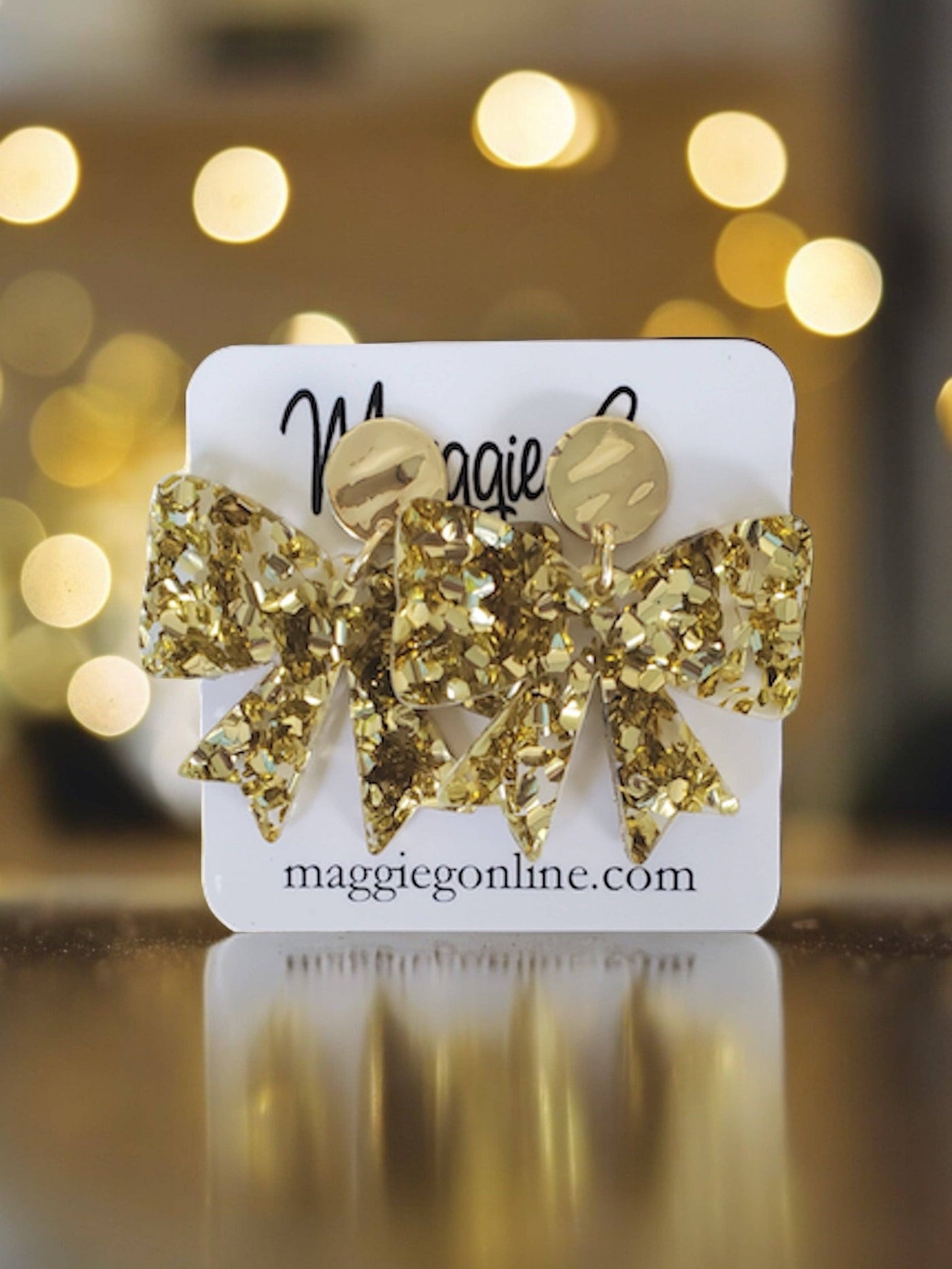 Bow Earrings Gold Glitter