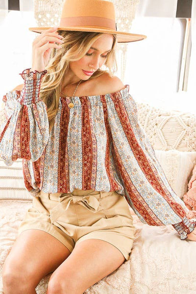 Hazel Off-Shoulder Floral Stripe Top