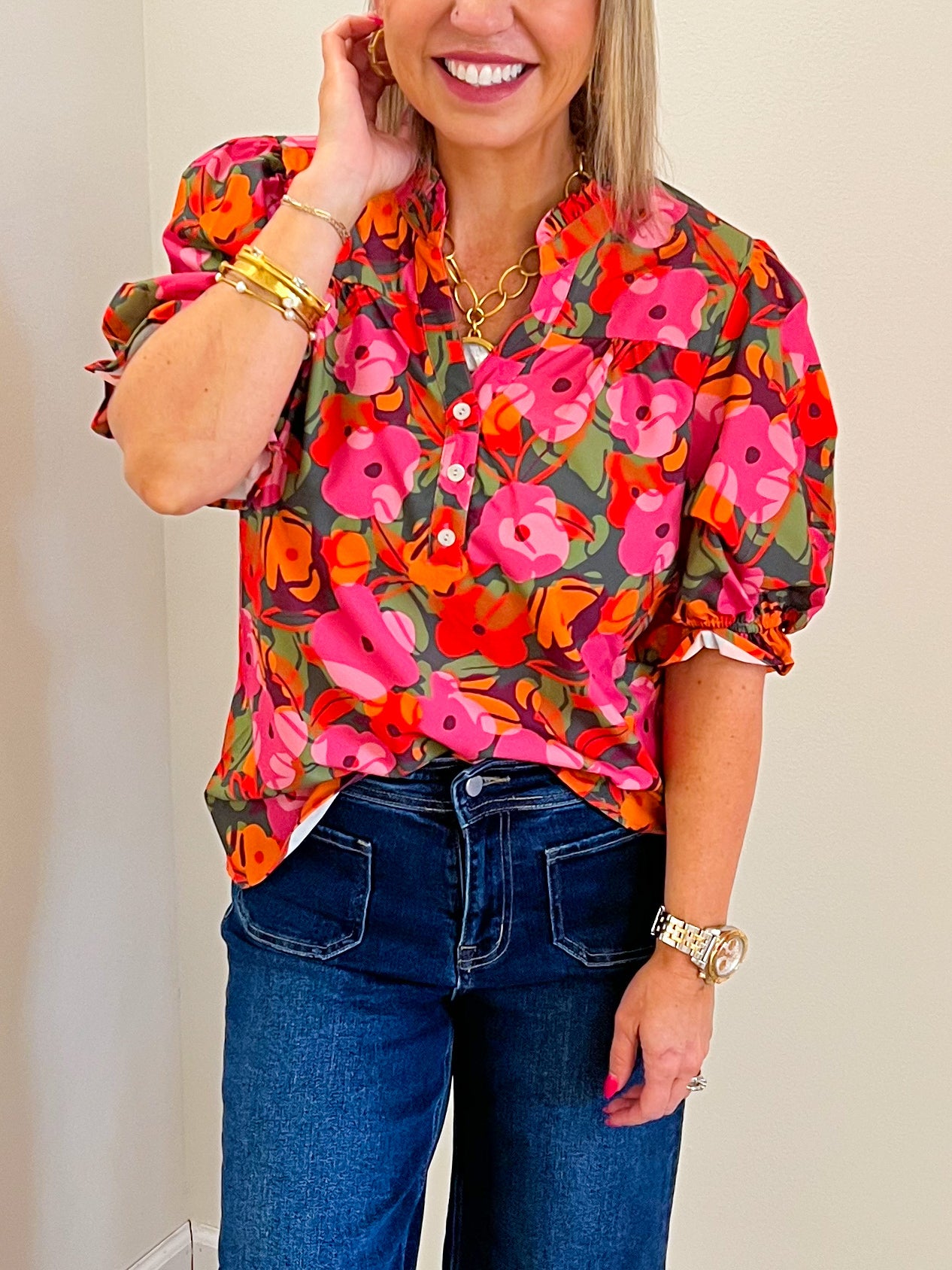 Marlowe Olive Floral Top