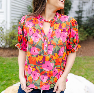 Marlowe Olive Floral Top