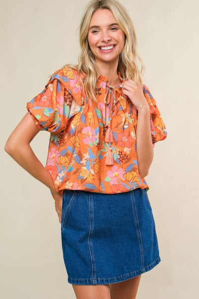 Alex Camel Floral Top