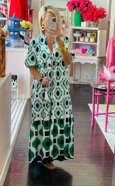 Pixie Green Geo Dress