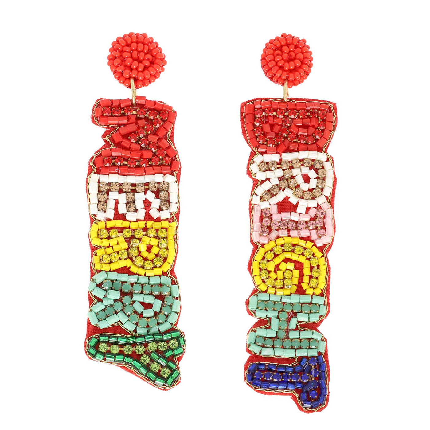 Christmas Merry Bright Bead Long Drop Earrings : Multi-Colored