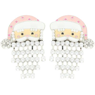 Christmas Jeweled Santa Claus Earrings : Gold