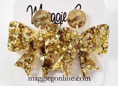 Bow Earrings Gold Glitter