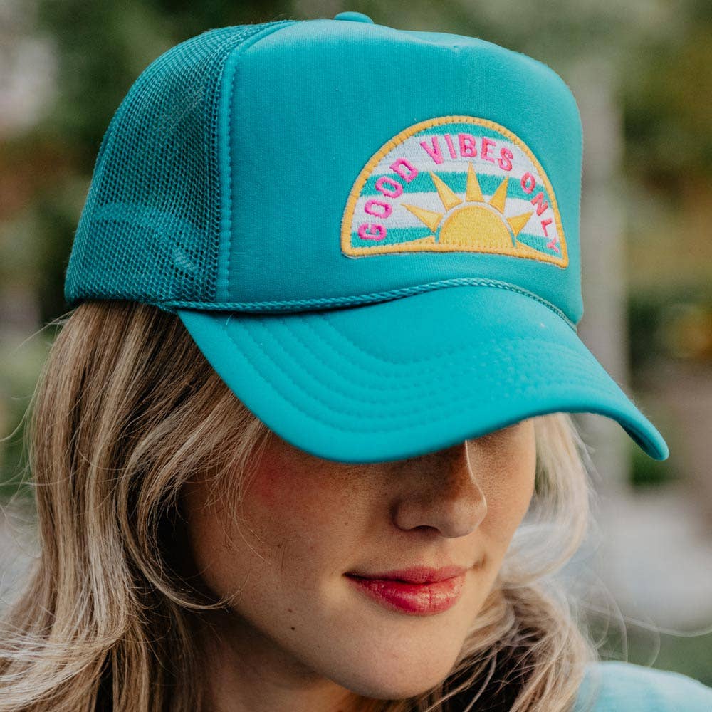 Good Vibes Only Patch Foam Trucker Hat: Deep Teal