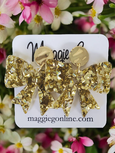 Bow Earrings Gold Glitter